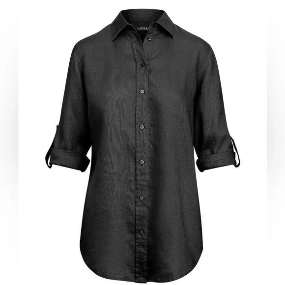 Lauren Ralph Lauren 100% Black Linen Shirt - Picture 2 of 8